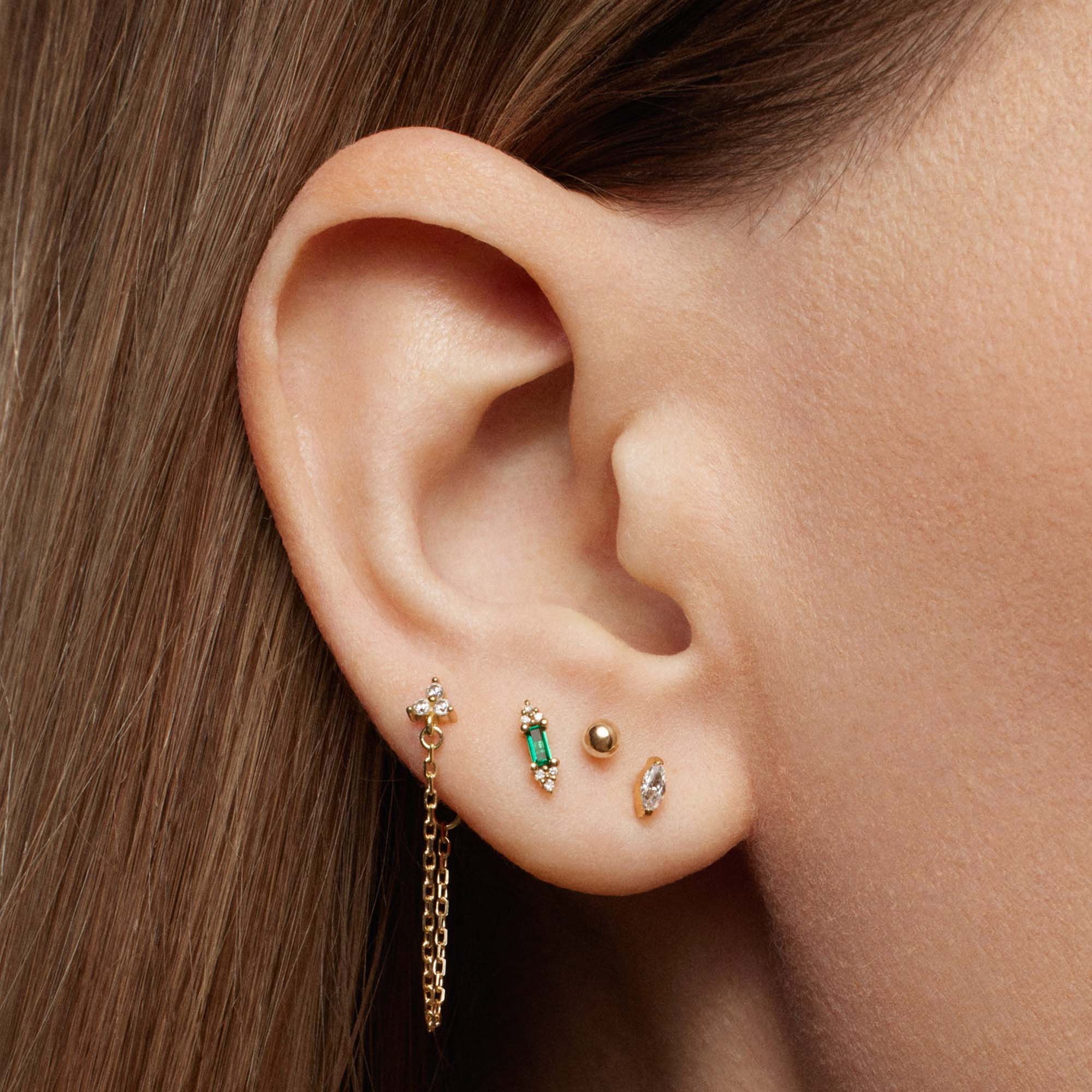 14k Emerald and Lab Grown Diamond Flat Back Stud - Image 2