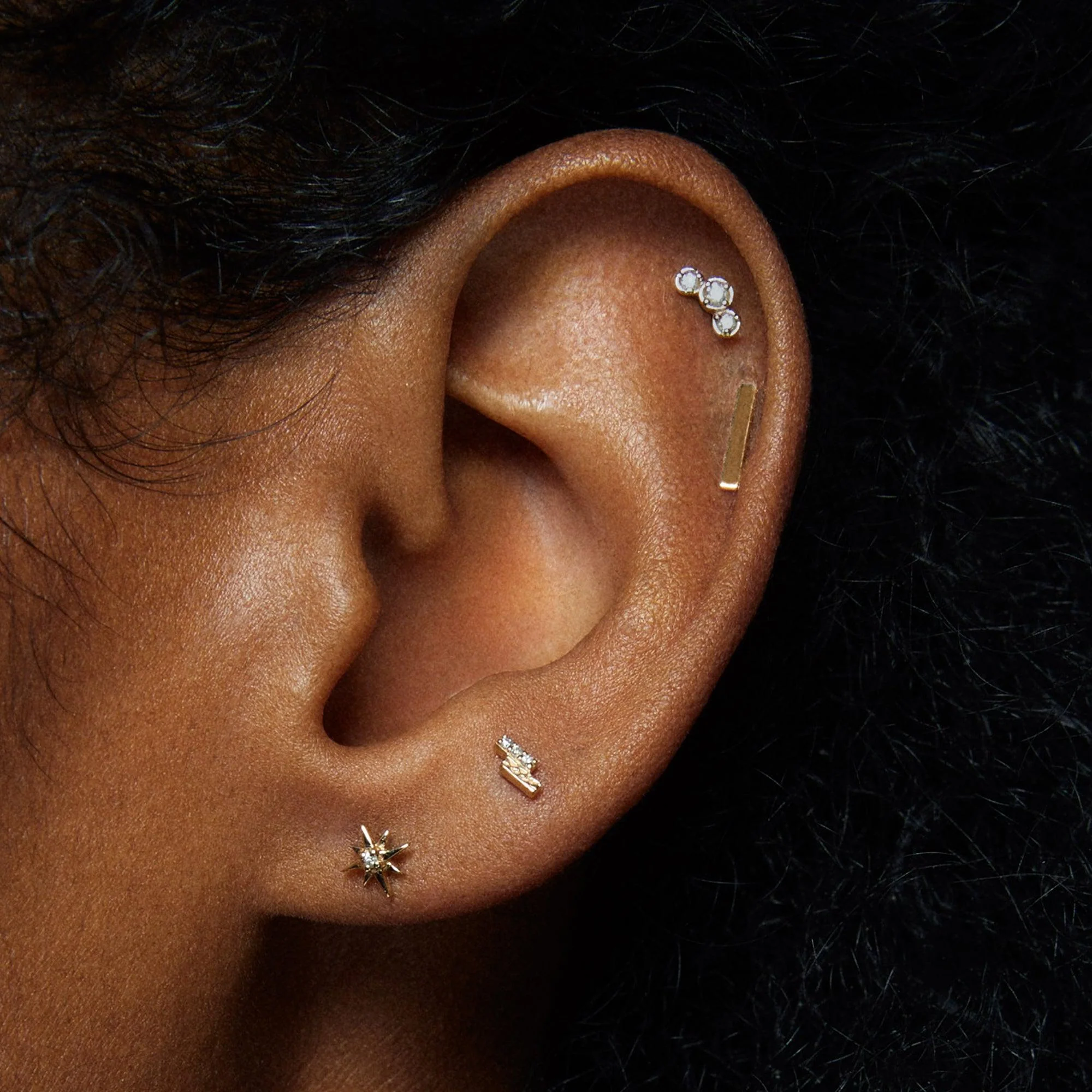 14k Flat Back Triple Diamond Stud - Image 3