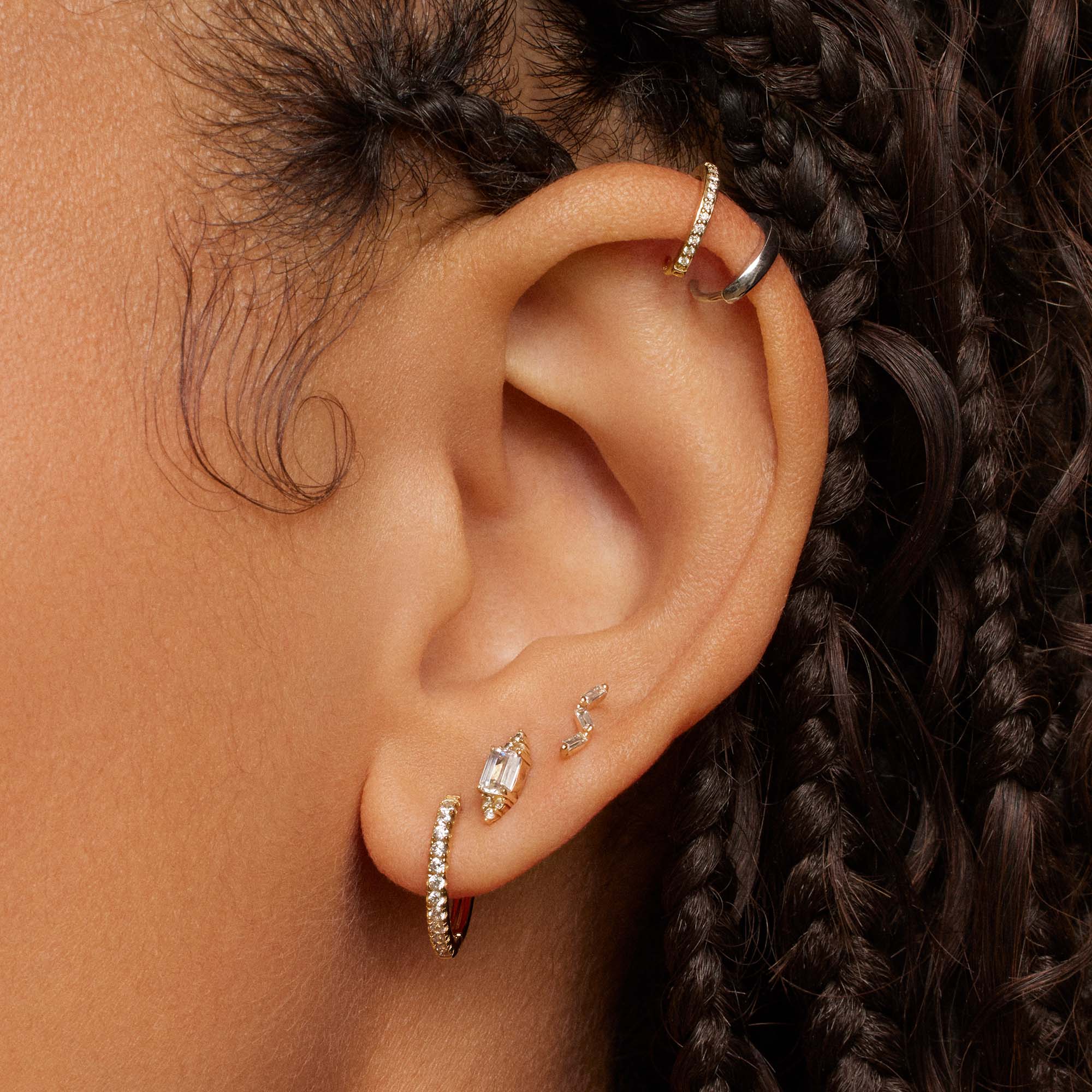 14k Gold Hexagon CZ Flat Back Stud - Image 2