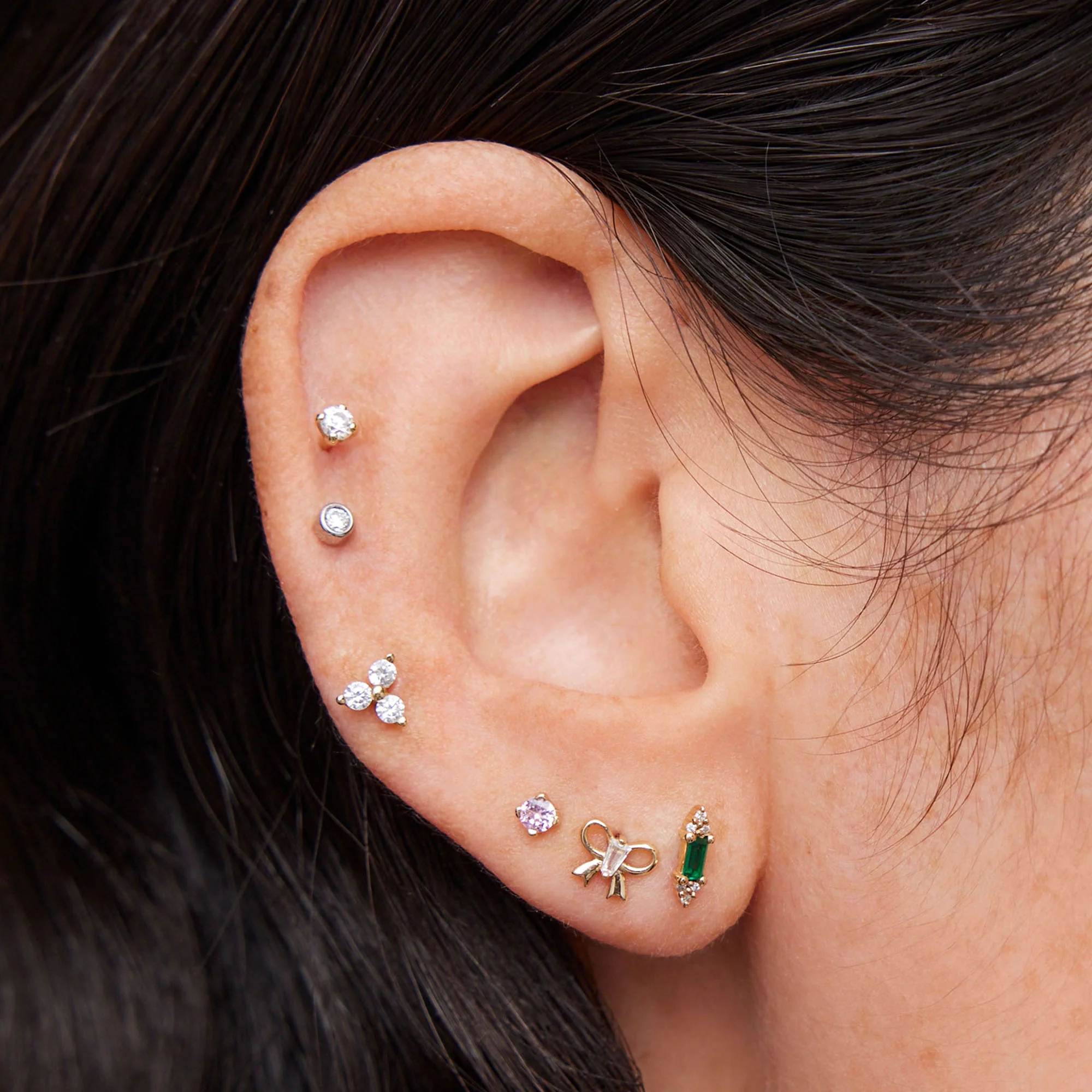 14k Gold Trinity CZ Flat Back Stud - Image 4