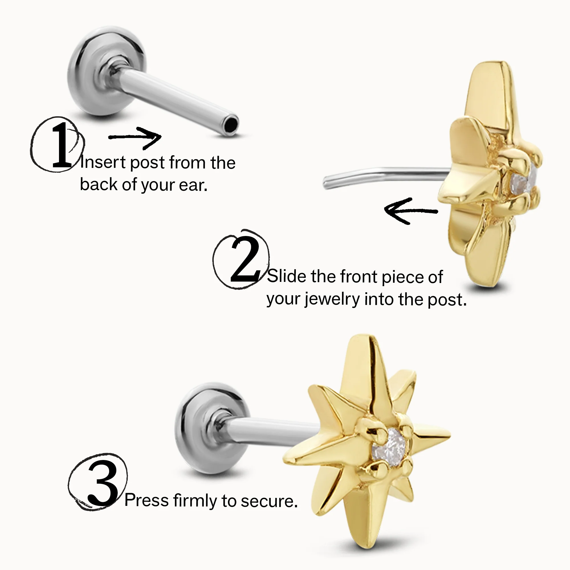 14k Gold Trinity CZ Flat Back Stud - Image 7