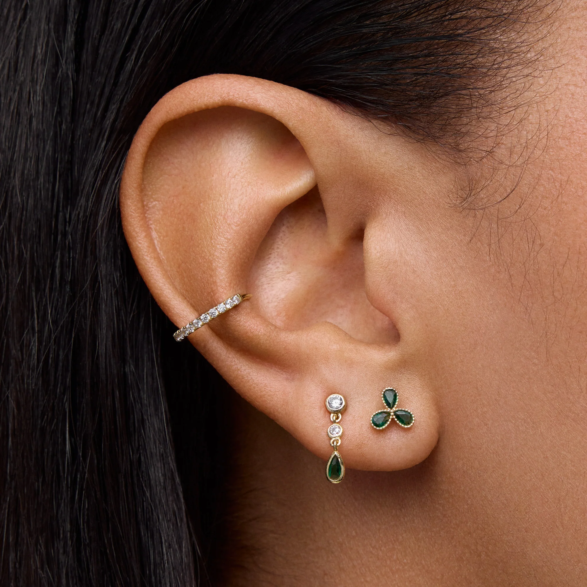 14k Green CZ Beaded Trinity - Image 2