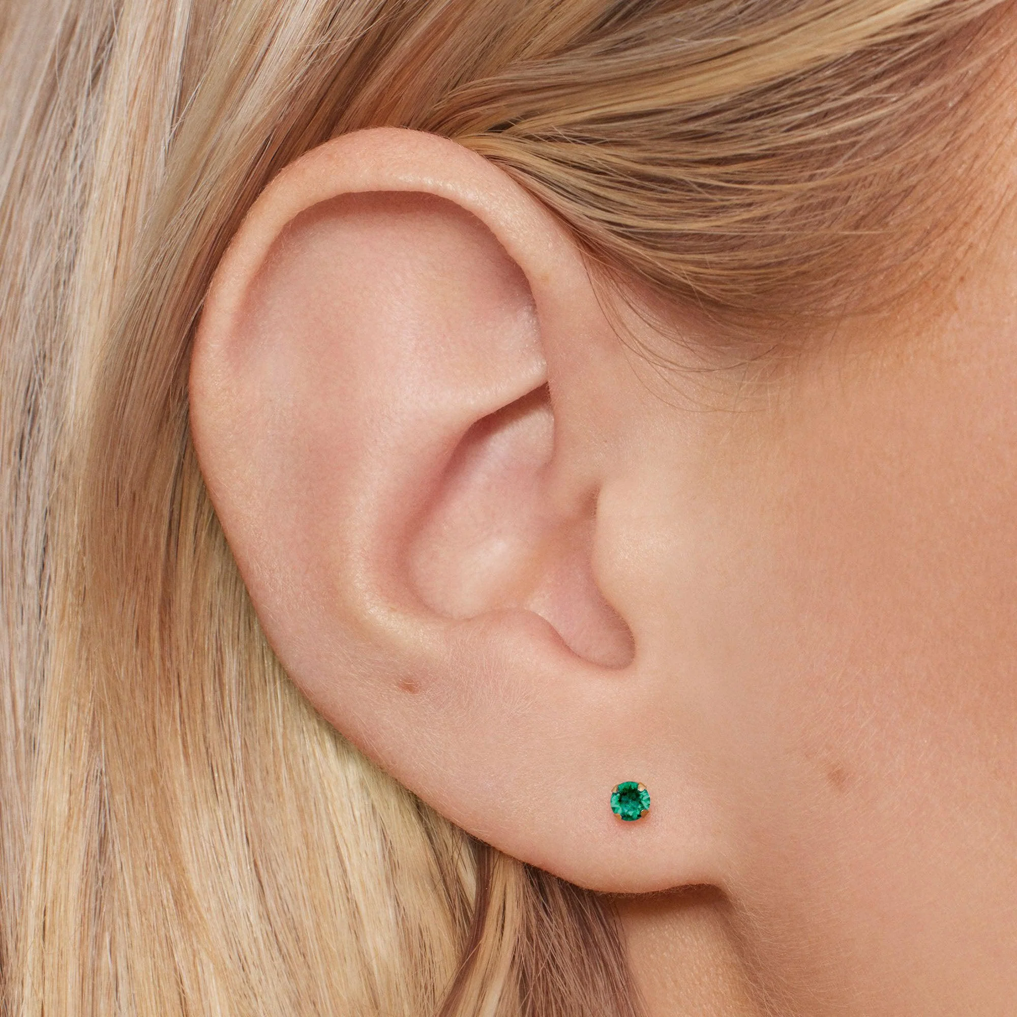 24k Gold Plated 3mm Emerald CZ Studs - Image 2