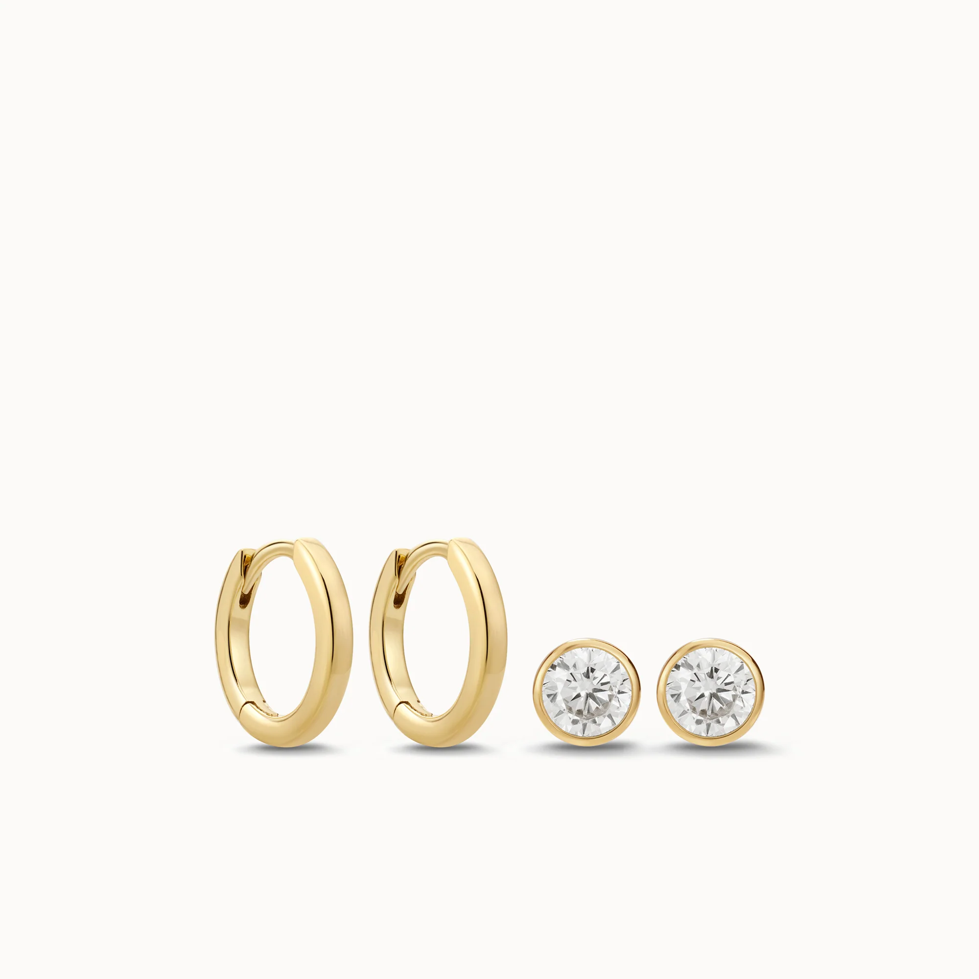 Bezel Studs & Square Edge Huggies Set