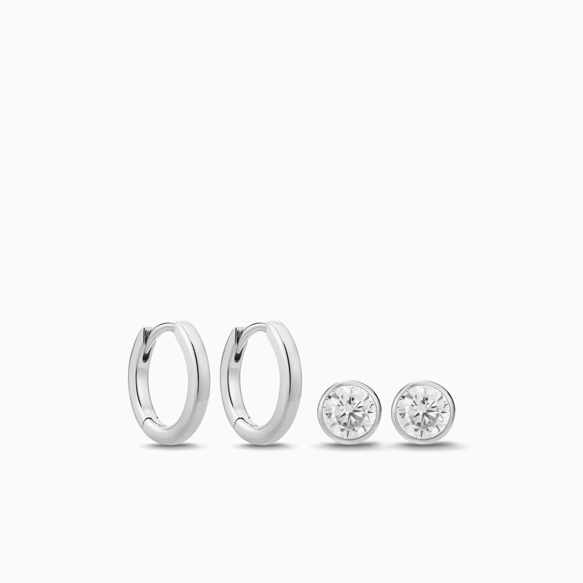 Bezel Studs & Square Edge Huggies Set - Image 2