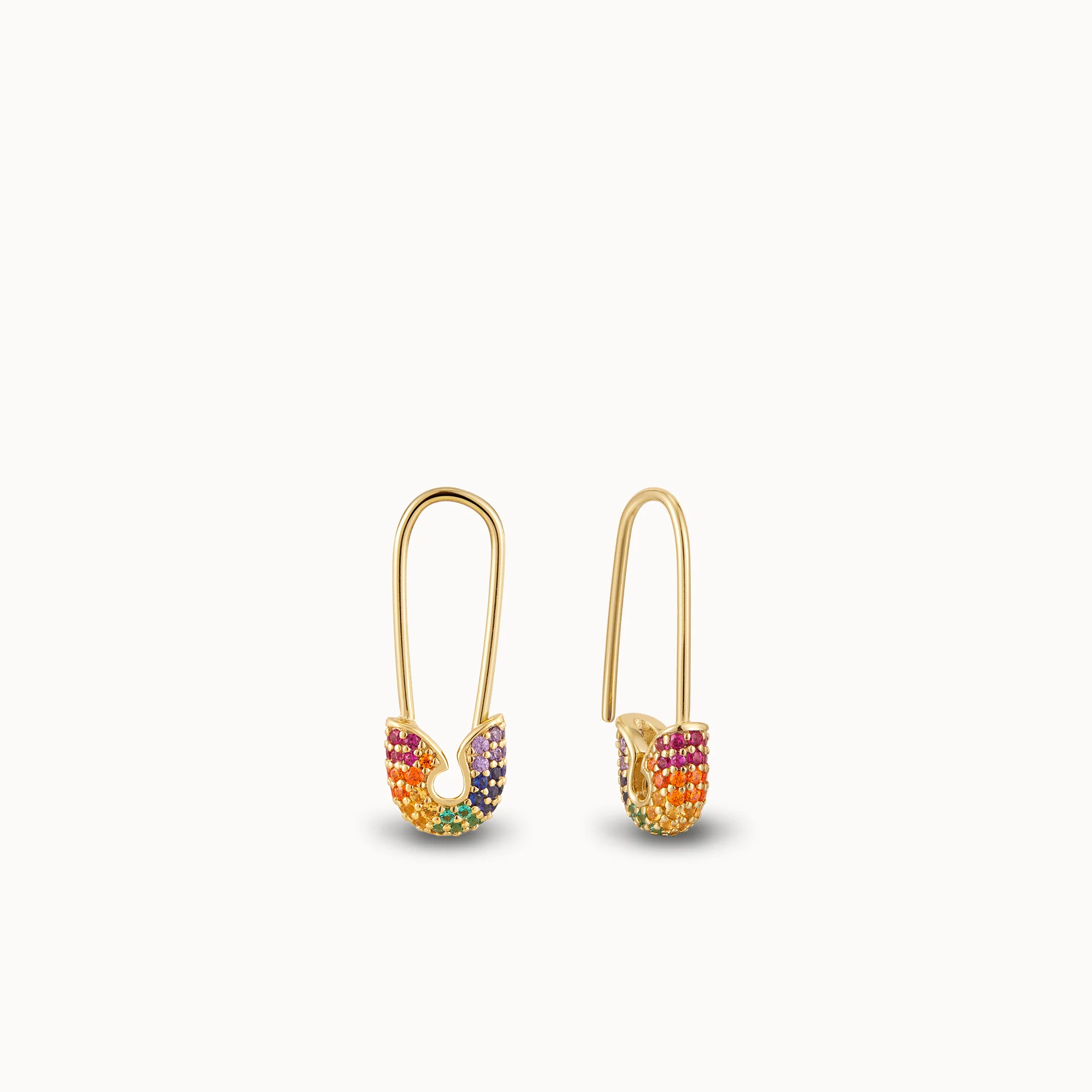 Rainbow Pavé Safety Pin Hoops
